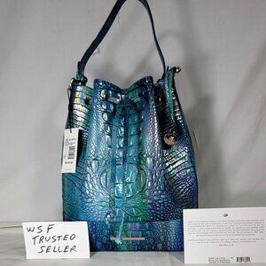 NWT BRAHMIN MARLOWE BLUE TOPAZ IRIDESCENT BUCKET SHOULDER BAG/PURSE/REG. CARD